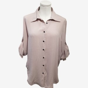 Lavender pointed collar button down shirt with three-quarter roll-up sleeves