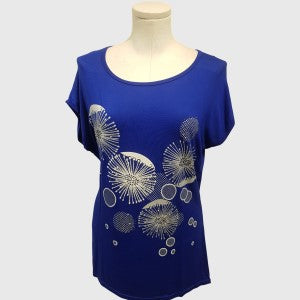  Short sleeve blue top with printed front