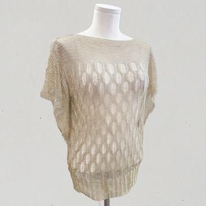 Crochet party top in dull gold