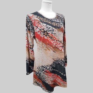 Long sleeve top in beige with multi-colored print