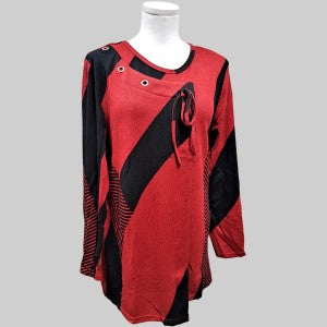 Red and black printed long sleeve top 