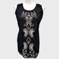 Full view of fancy black sleeveless sequin top with round neckline