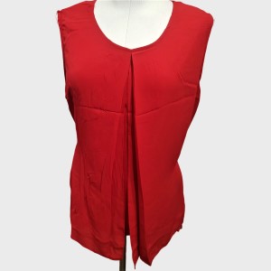 Full view of plain red sleeveless layered top