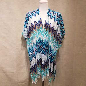 Shrug in blue and white wavy pattern