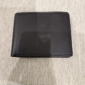 Closed view of Flap wallet in black for men
