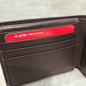 RFID protected brown flap wallet