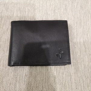 Flap wallet in black for men with ID holder when closed