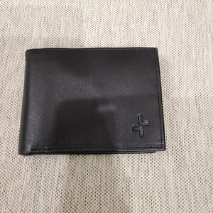 Flap wallet in black for men with ID holder when closed