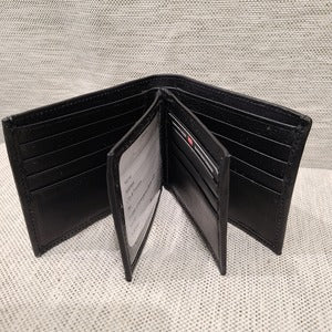 Flap wallet in black for men with ID holder when opened