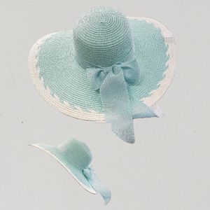 Floppy blue and white summer hat with large brim 
