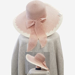 Floppy light pink and white summer hat with large brim