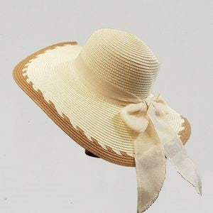 Floppy cream and camel color summer hat with large brim