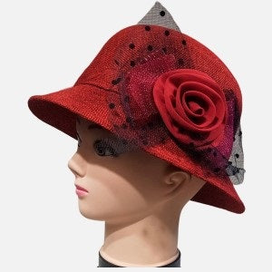 View of cloche hat in red