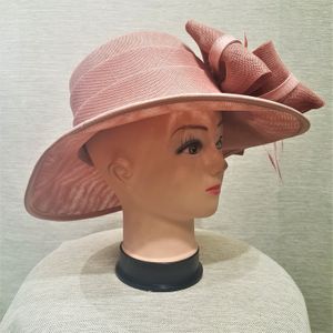Side view of light pink dress hat