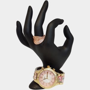 Floral strap wrist watch with round face