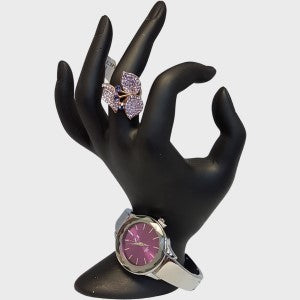Bangle watch in silver with round purple dial