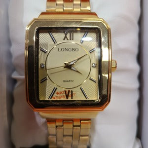 Closer view of Rectangular face wristwatch with gold frame