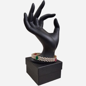 Bangle bracelet with clear and colorful stones