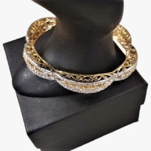 Detailed view of elegant bangle bracelet with clear stones