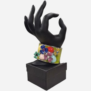 Enameled wide cuff hinged bracelet