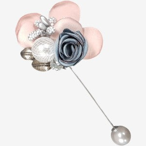 Lapel pin with pearls and fabric flowers 