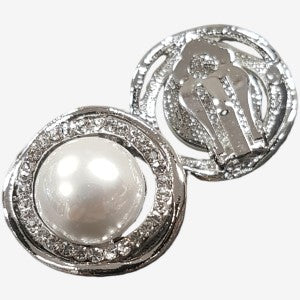 Clip on earrings in silver frame with pearl and stones