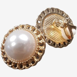 Gold color clip on earrings with pearl setting