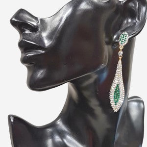 Green and clear stone drop earrings