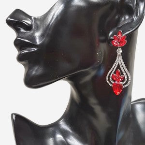 Elegant clear and red stone dangle earrings