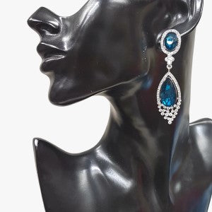 Drop earrings with clear and teal blue stones