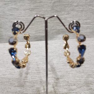 Blue grey hoop earrings front view