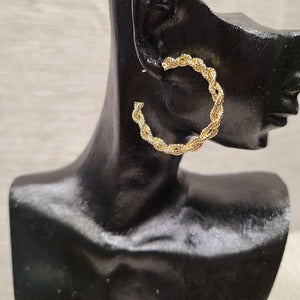 Side view of Twined hoop earrings in gold frame