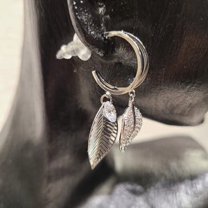 Push back post on hoop earrings with dangling leaf detail