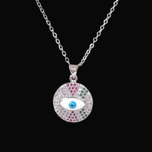 Evil eye pendant necklace with colorful stones