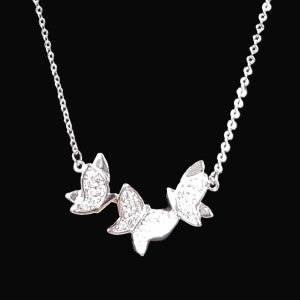 Silver color necklace with butterfly pendant
