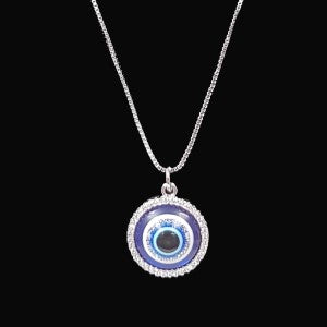 Silver color necklace with evil eye pendant