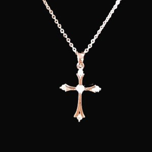 Rose gold pendant with stone embellished cross 