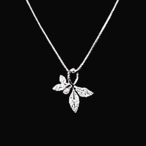 Silver color necklace with olive leaf pendant
