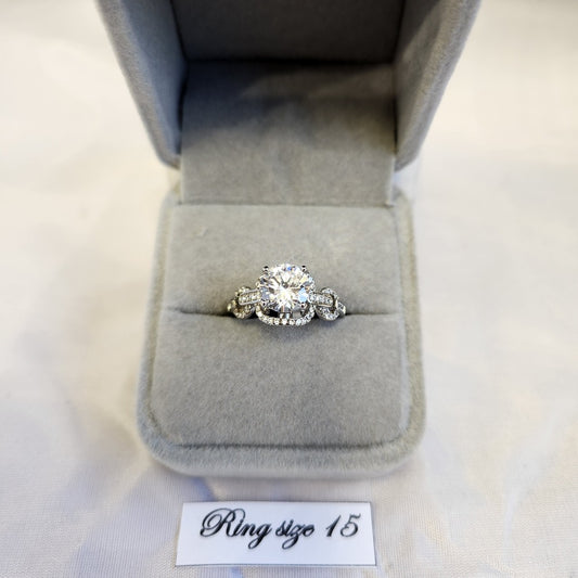 Square face stone studded silver color ring