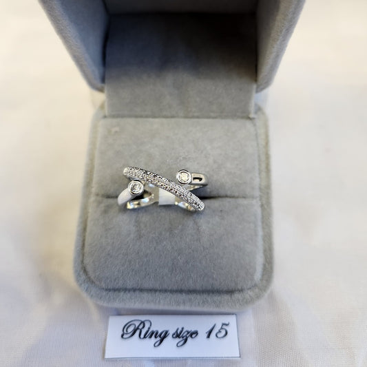 Angled multi strand stone studded ring