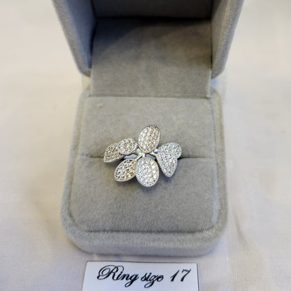 Silver color floral ring with fine cubic zirconia