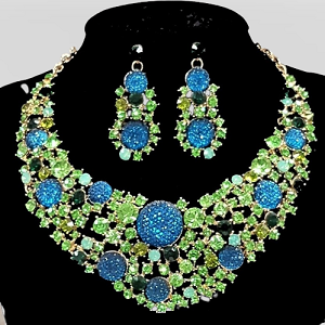 Three piece jewelry set with colorful stones