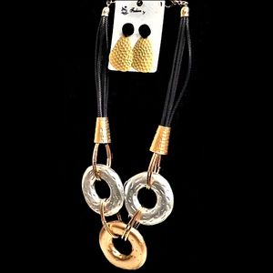 Modern gold and silver three piece jewelry set