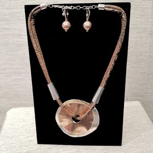 Jewelry set with leather strand necklace