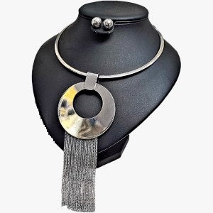 Three piece funky jewelry set in silver color