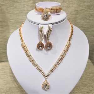 Gold color cubic zirconia five piece jewelry set