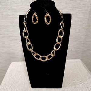 Gold color chain link three piece jewelry set