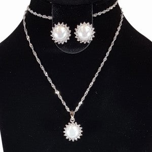 Pearl and stone sterling silver four piece jewelry set