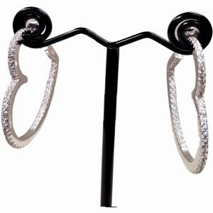 Heart shaped sterling silver hoops with stones