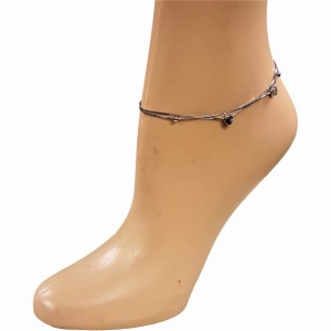 Double strand heart and bead sterling silver anklet